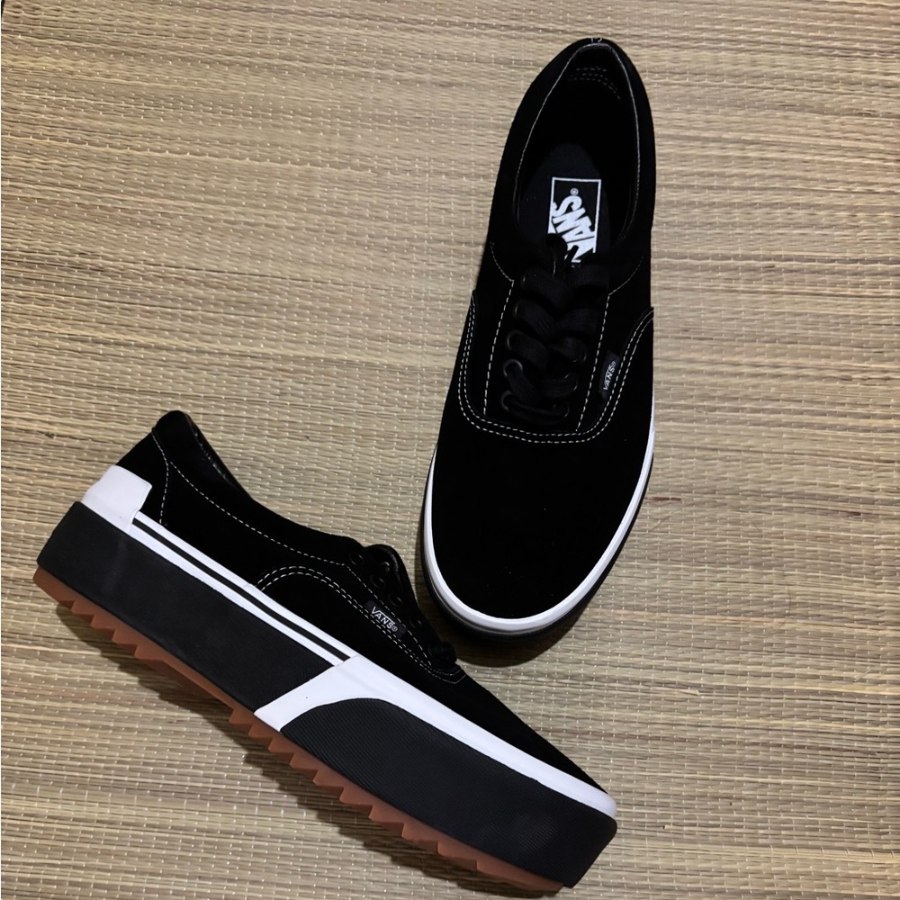 Vans Black and White Platform Shoes